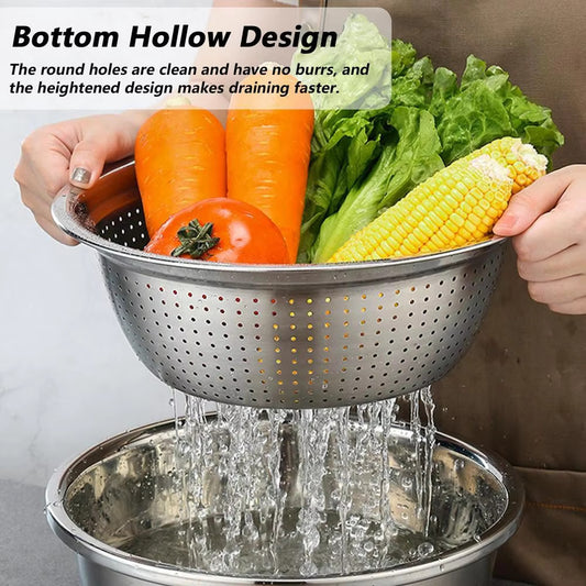 3-in-1 Stainless Steel Vegetable Cutter & Grater with Washing Basin