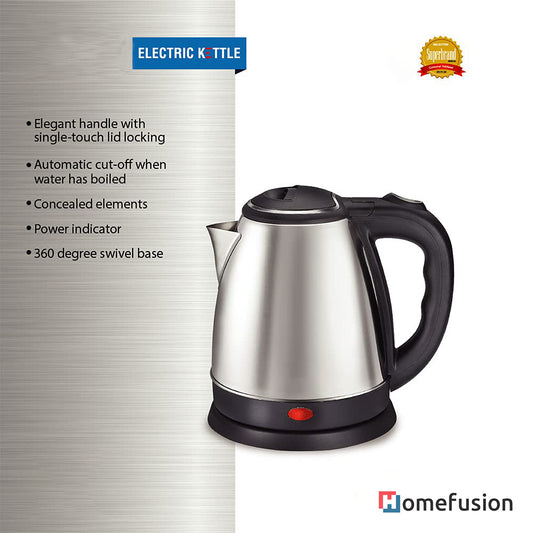 1.8 Liter Electric Kettle| Automatic Power-off | 1500W Silver - Black| Stainless Steel | Rotatable Base | Power Indicator | Single-Touch Lid Locking