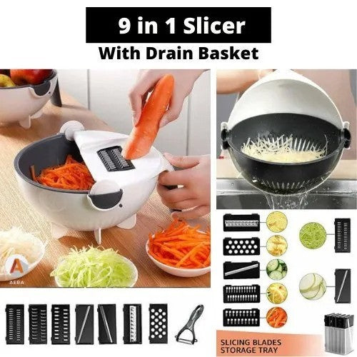 9 in 1 Multifunction Magic Vegetable Cutter with Drain Basket